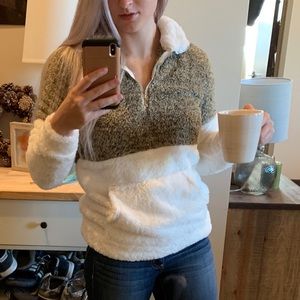 Half zip fuzzy jacket. I have 2 in each size